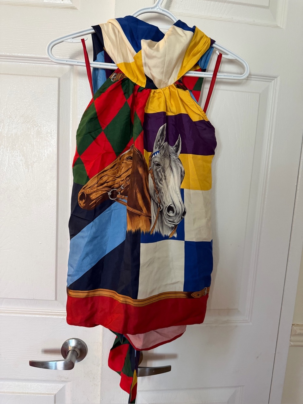 Ralph Lauren Equestrian Print Halter Top - Size 14 (XL) - Luxurious Silk